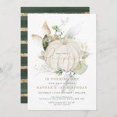 Invitation Elégant Botanique Verdure Or Citrouille Anniversai (Devant / Derrière)