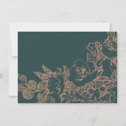 Invitation Élégant botanique | Vert foncé et Mariage en cuivr (Dos)