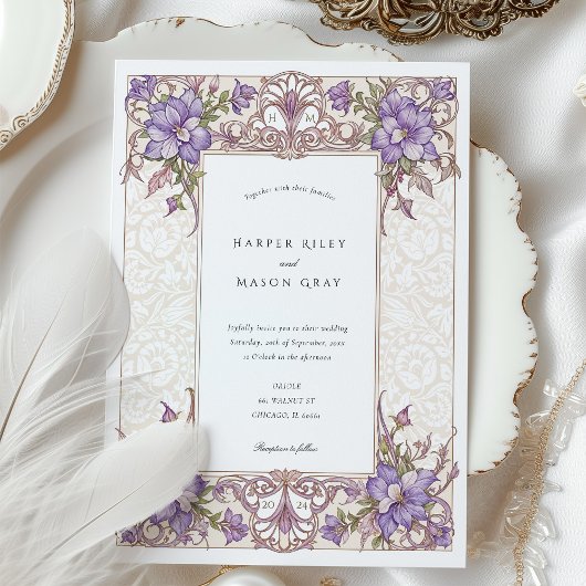 Invitation Élégant Bougainvillier violet Mariage Lilac