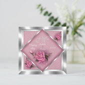 Invitation Élégant Bouquet d'argent rose mariage (Debout devant)