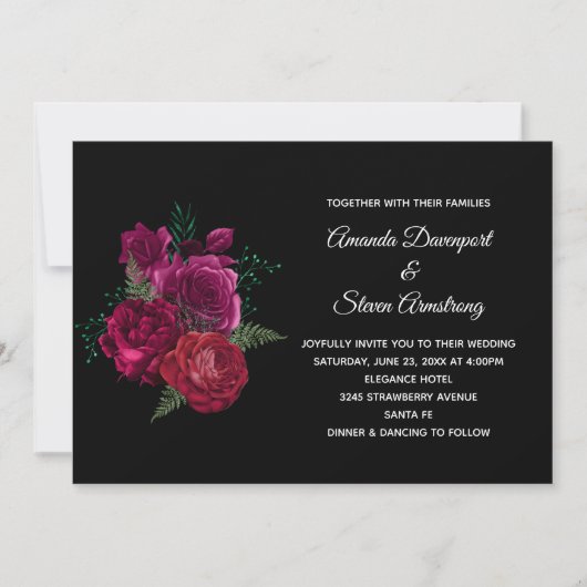 Invitation Élégant Bouquet de Fleurs de Rose Magenta Mariage (Devant)