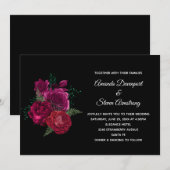 Invitation Élégant Bouquet de Fleurs de Rose Magenta Mariage (Devant / Derrière)