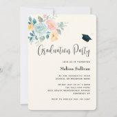 Invitation Élégant Bouquet de fleurs rose et bleu (Devant)