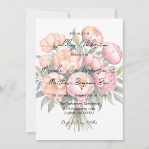 Invitation Elégant bouquet de pêche avec Mariage de diamants