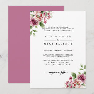 Invitation Élégant bouquet de roses roses à l'aquarelle pour