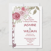 Invitation Elégant bouquet fleuri rose, violet, beige (Devant)