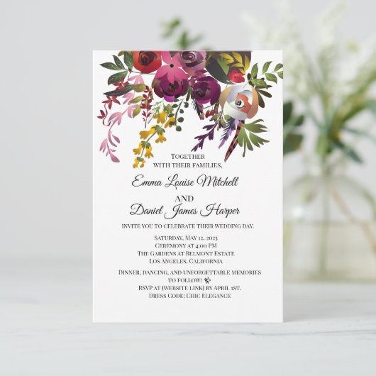 Invitation Elégant Bouquet Floral (Debout devant)