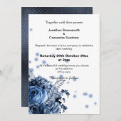 INVITATION ÉLÉGANT BOUQUET FLORAL BLEU EMBOSSÉ MARIAGE (Devant / Derrière)