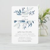 Invitation Élégant bouquet floral bleu mariage (Debout devant)