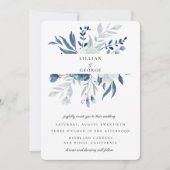 Invitation Élégant bouquet floral bleu mariage (Devant)