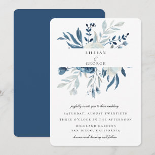 Invitation Élégant bouquet floral bleu pour mariage