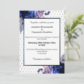 INVITATION ÉLÉGANT BOUQUET FLORAL BLEU PURD MARIAGE (Debout devant)