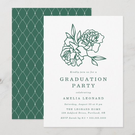 Invitation Élégant Bouquet Floral Green Graduation Party (Devant / Derrière)