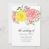 Invitation Elégant bouquet floral jaune orange rose été (Devant)