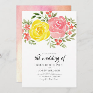 Invitation Elégant bouquet floral jaune orange rose été