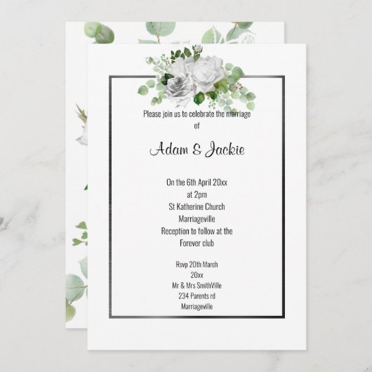 INVITATION ÉLÉGANT BOUQUET FLORAL NOIR TRIM MARIAGE (Devant / Derrière)