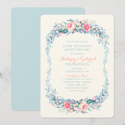 Invitation Élégant bouquet floral pour le 70e anniversaire de (Devant / Derrière)