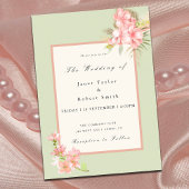 Invitation Elégant Bouquet Sage Vert et rose Mariage frontièr