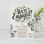 Invitation Elégant Bouquet vert et gris Nous sommes engagés (Debout devant)