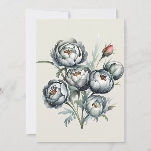 Invitation Elégant Bouquet vert et gris Nous sommes engagés (Dos)