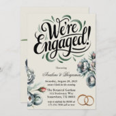 Invitation Elégant Bouquet vert et gris Nous sommes engagés (Devant / Derrière)