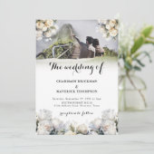 Invitation Élégant Bouquets de fleurs blanches Mariage photo (Debout devant)