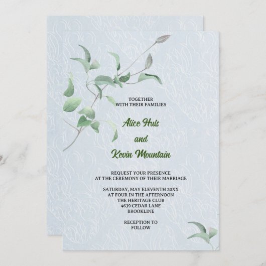 Invitation Élégant bourgeon violet sur un arrière - plan bleu (Devant / Derrière)