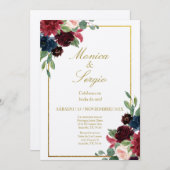 Invitation Elégant Bourgogne 50ème Mariage en espagnol (Devant / Derrière)