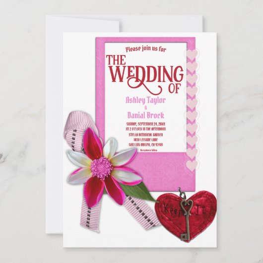 Invitation Élégant Bourgogne Coeur rouge Romantique Mariage f (Devant)