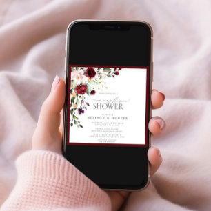 Invitation Elégant Bourgogne Floral Couples Douche