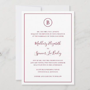 Invitation Élégant Bourgogne Traditionnel Tout En Un Mariage