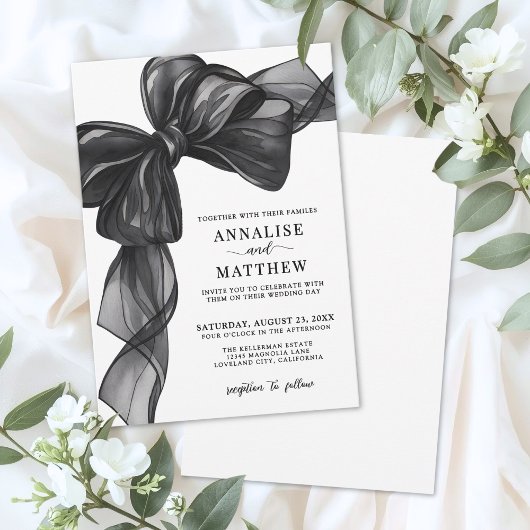 Invitation Elegant Bow Black And White Wedding