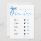 Invitation Elégant Bow Bleu Moderne Qui A Été Où Jeu (Devant)