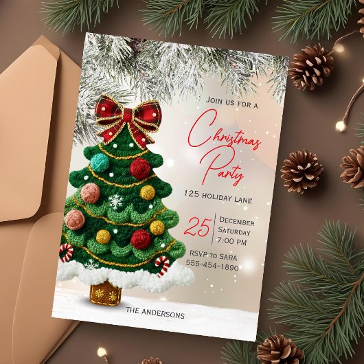 Invitation Elegant bow christmas tree party 