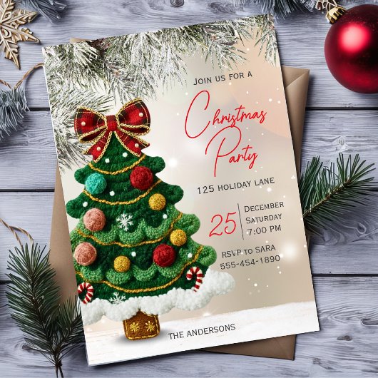 Invitation Elegant bow christmas tree party