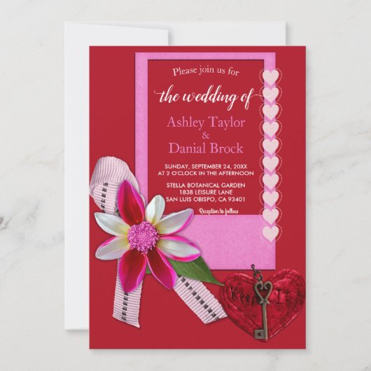 Invitation Élégant Bow Coeur Rouge Script Classy Mariage form (Devant)