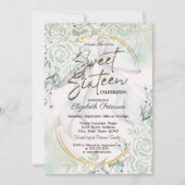 Invitation Elegant  Bow Confetti Green Roses Sweet 16 (Devant)