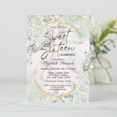 Invitation Elegant  Bow Confetti Green Roses Sweet 16 (Debout devant)