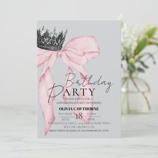 Invitation Elegant Bow Couronne fête d'anniversaire (Debout devant)