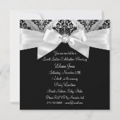 Invitation Élégant Bow Diamond noir Damask Photo Sweet 16 (Dos)