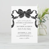 Invitation Élégant Bow en ruban noir et blanc Mariage (Debout devant)