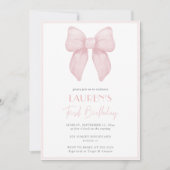 Invitation Elégant Bow Girl rose premier anniversaire (Devant)