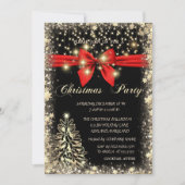 Invitation Elégant, Bow Gold Tree Stars Entreprise Noël (Devant)