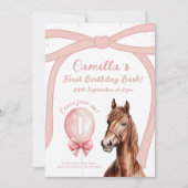 Invitation Elégant Bow Horse 1er anniversaire (Devant)