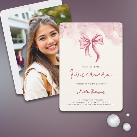 Invitation Elegant Bow Quinceañera Photo Anniversaire