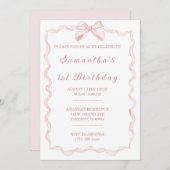 Invitation Elégant Bow rose 1er anniversaire pour les filles (Devant / Derrière)