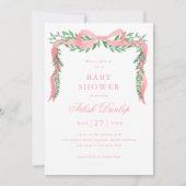 Invitation Elégant Bow rose avec Baby shower fille verdoyante (Devant)
