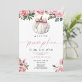 Invitation Elégant Bow rose blanc Citrouille Baby shower flor (Debout devant)