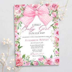 Invitation Elégant Bow rose et Rose Coquette Baby shower fill