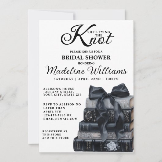 Invitation Elegant Bow She's Tying The Knot Bridal Shower  (Devant)